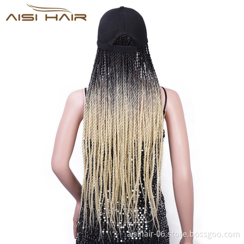 Aisi Hair Top Quality Cheap Vendor Baseball Hat With Long Twist Braiding Hair Extension For Black Women Synthetic Hair Wigs